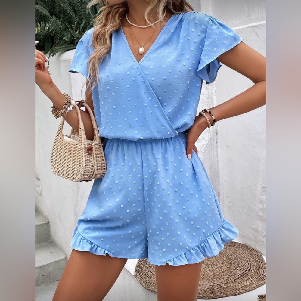 Light Blue Ruffle Hem Romper